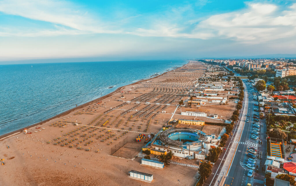 Aerial view of Rimini beach. Summer vacation concept