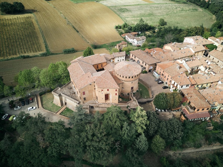 Aerial view of Dozza Castle near Bologna in Italy