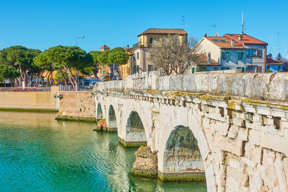 Ancient Bridge of Tiberius in Rimini, Italy