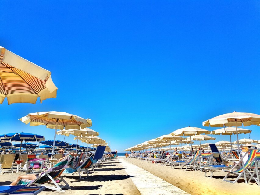 Rimini beach resort with its beach, sunbeds and umbrellas