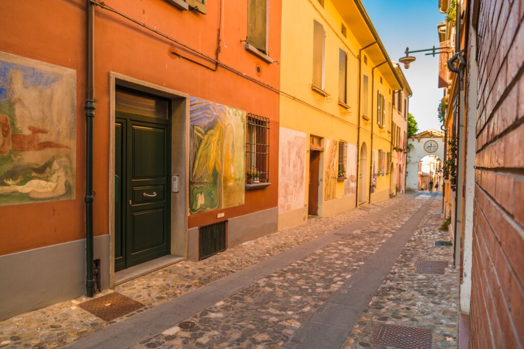 Medieval street in the ancient town of Dozza near Bologna in Romagna, Italy